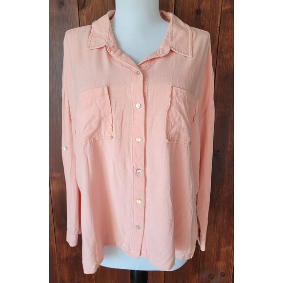 Dear John W Small Soft Pink Button Up Shirt Rayon Chest Pockets Roll Tab Sleeve - Picture 3 of 16